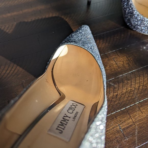 Jimmy Choo Romy 100 Navy Silver Ombre Glitter Stiletto Heels Pump EU 39.5 US 9.5 - Picture 10 of 13